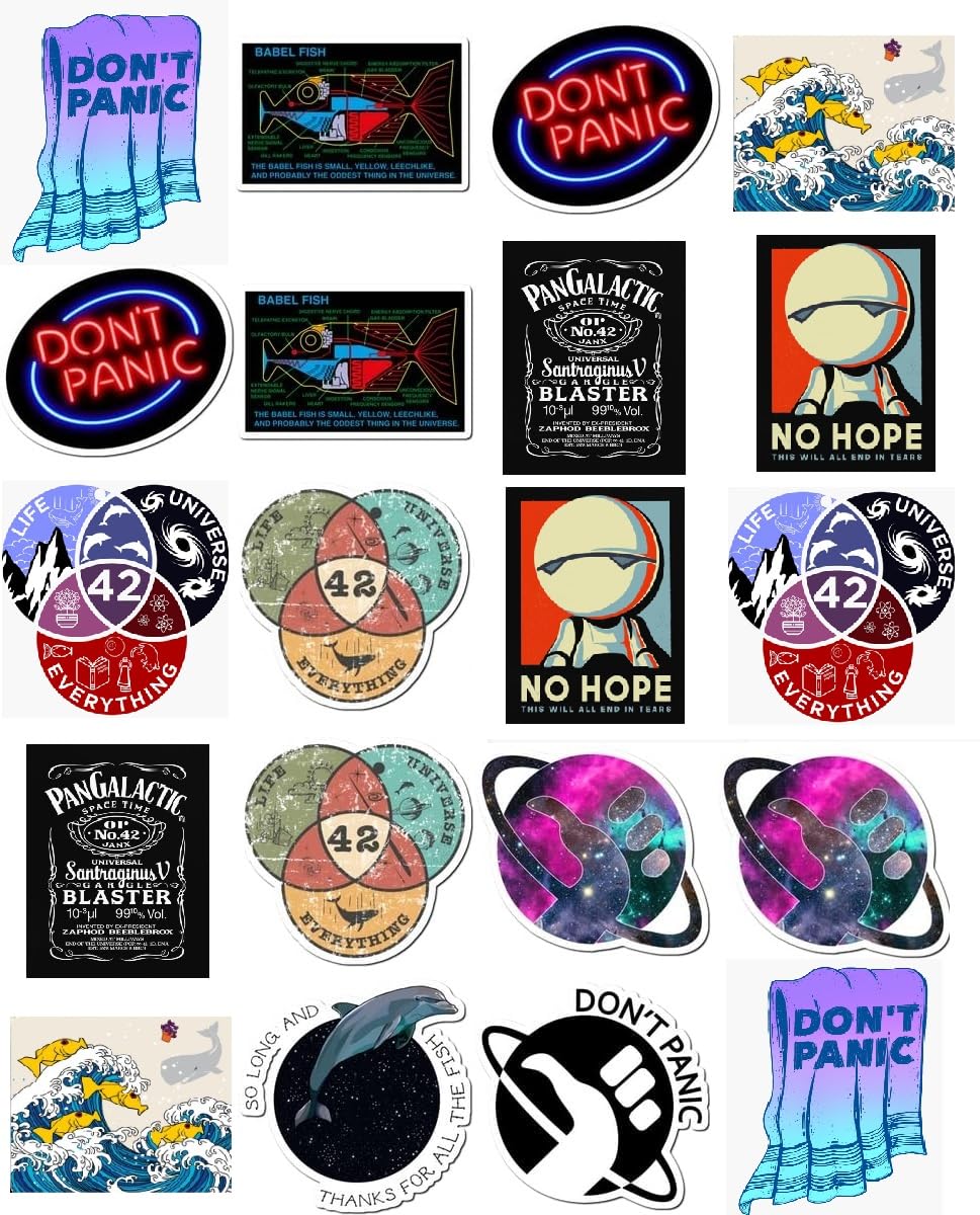 20 Pcs Value Pack Hitchhikers Decal Guide to Sticker The Galaxy Waterproof Vinyl Aesthetic SUV Truck Colorful Laptop Bike Car Luggage Skateboard Water Bottle Guitar Windows Bumper Tumbler