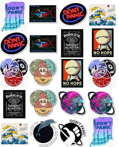 20 Pcs Value Pack Hitchhikers Decal Guide to Sticker The Galaxy Waterproof Vinyl Aesthetic SUV Truck Colorful Laptop Bike Car Luggage Skateboard Water Bottle Guitar Windows Bumper Tumbler