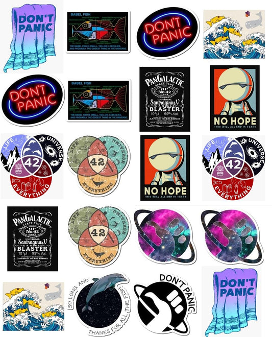 20 Pcs Value Pack Hitchhikers Decal Guide to Sticker The Galaxy Waterproof Vinyl Aesthetic SUV Truck Colorful Laptop Bike Car Luggage Skateboard Water Bottle Guitar Windows Bumper Tumbler