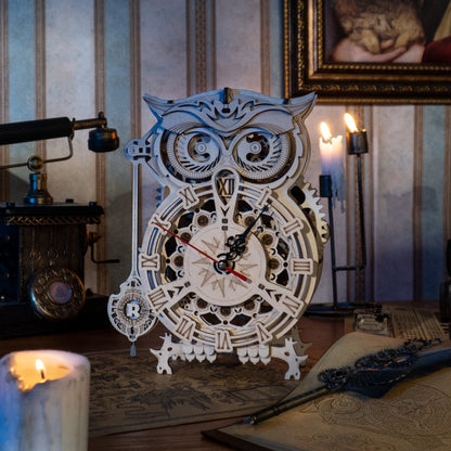 Wooden Mechanical Owl Clock Model