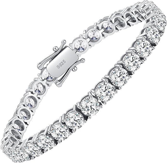 Moissanite Tennis Bracelet 10.5 - 14 Carats Lab Grown Diamond Tennis Bracelet for Women 18k White Gold Plated 925 Sterling Silver Mens Bracelet 4mm D Color VVS1 Round Cut Moissanite Bracelet for Women