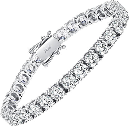 Moissanite Tennis Bracelet 10.5 - 14 Carats Lab Grown Diamond Tennis Bracelet for Women 18k White Gold Plated 925 Sterling Silver Mens Bracelet 4mm D Color VVS1 Round Cut Moissanite Bracelet for Women