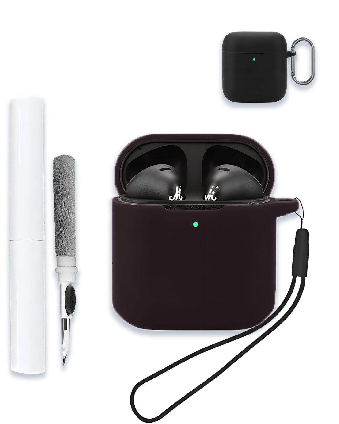 Case for Marshall Minor IV True Wireless Headphone Soft Silicone Protective Portable Scratch Shock Resistant Hard Shell with Cleaner Kit & Carabiner & Lanyard，Black