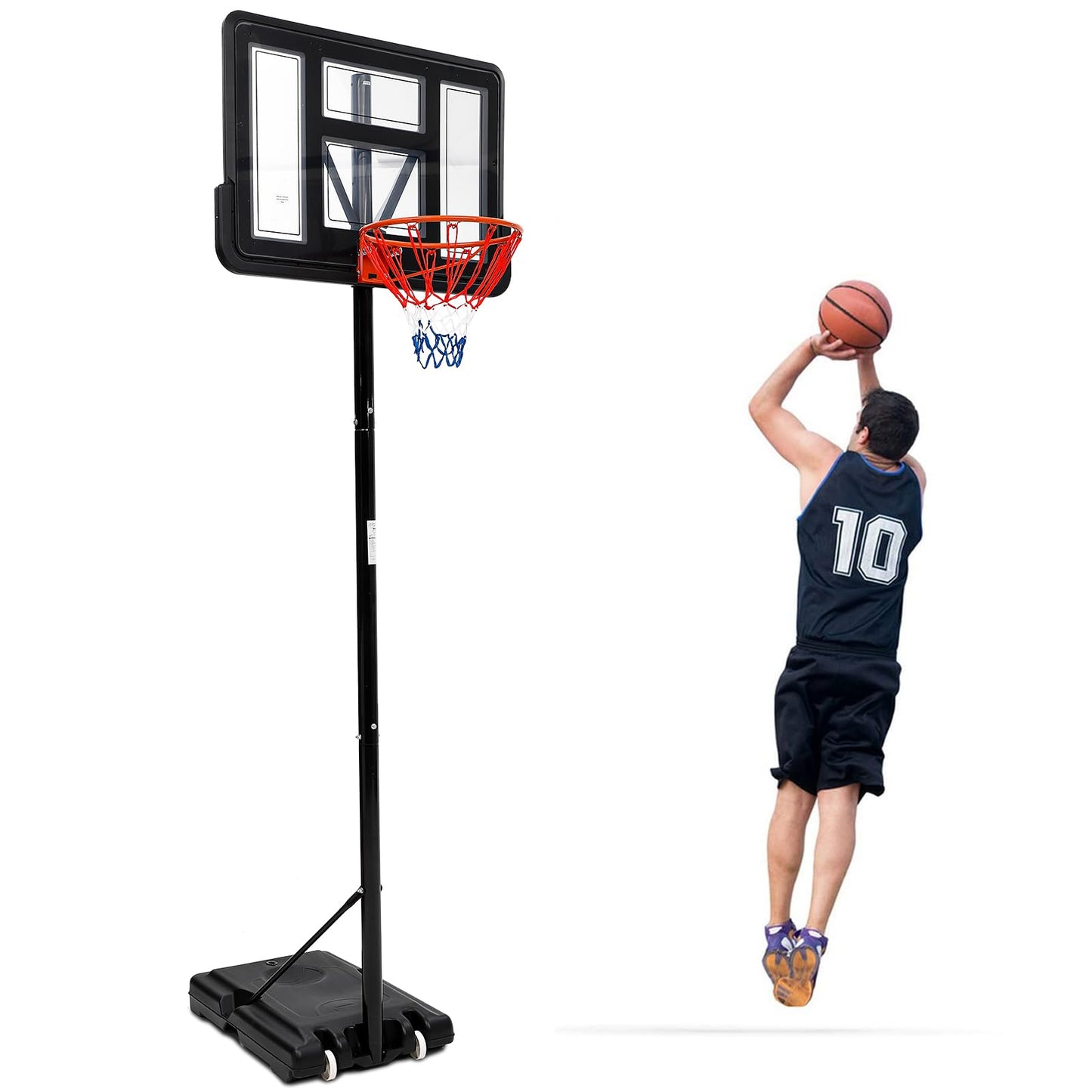 Basketball Hoop Outdoor 5-10ft Adjustable Portable Basketball Hoop ＆Goal for Adult Pe Frame Shatterproof PVC Board Rust-Resistant Steel Rods