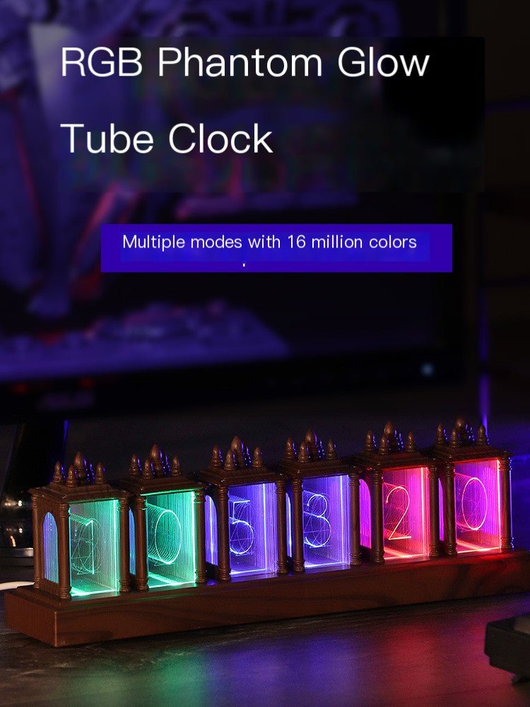 RGB Clock LED Wooden Creative Desktop Decoration