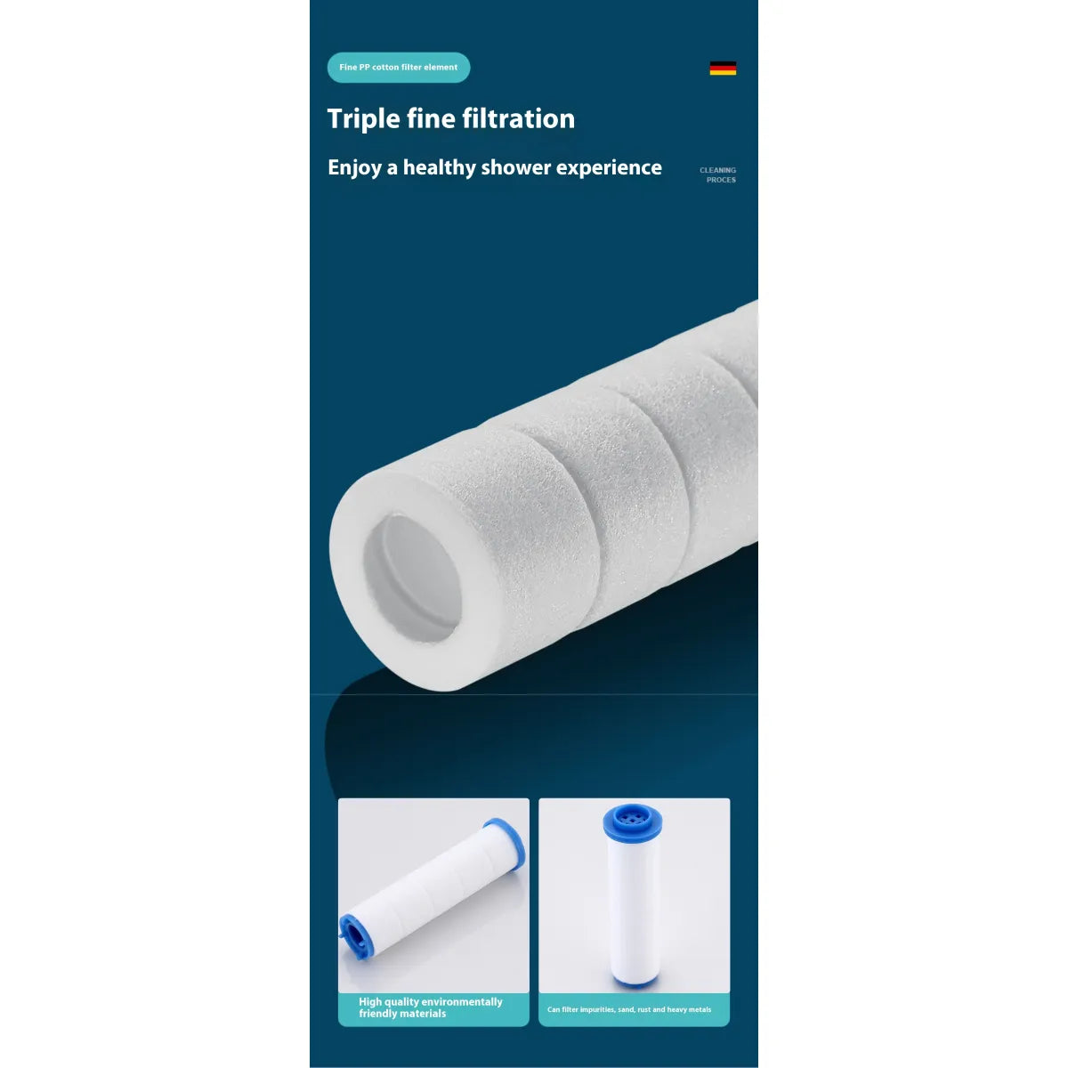 Three-Speed Filtered Supercharged Square Handheld Shower Head