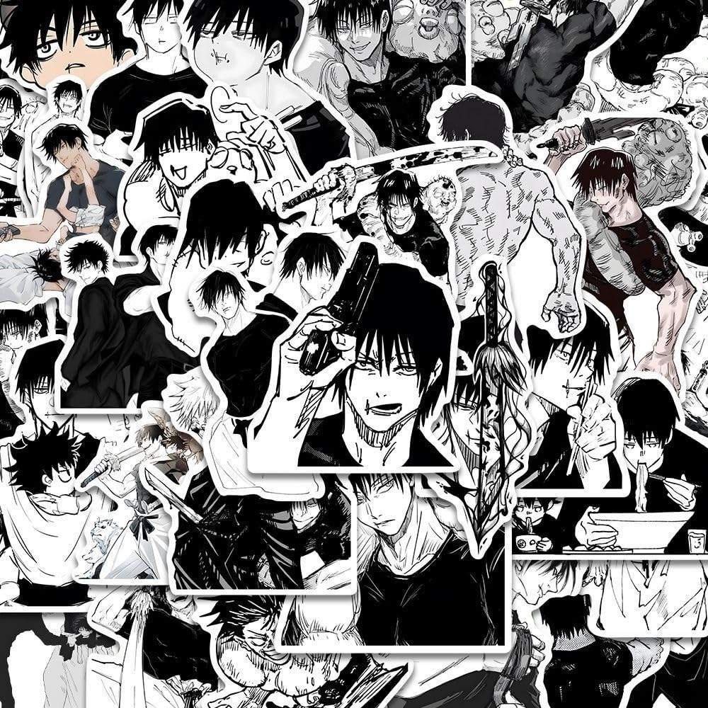 98pcs Fushiguro Toji Stickers Japanese Anime Black and White Waterproof Stickers Vinyl Decal Sticker