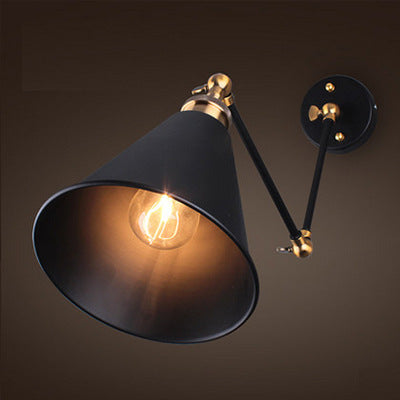 E27 Industrial Retro Adjustable Wall Lamp with Black Shade