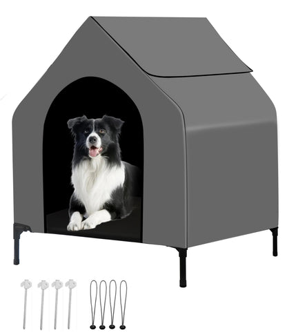 Fantrek 36" Dog House Outdoor for Medium/Large Breeds - Outside Waterproof & Sunproof Dog House Elevated Dog Bed with Dog Shade Shelter Canopy
