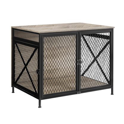 DWANTON Dog Crate Furniture 25" L Three-Door Wooden Dog Kennel Indoor Connectable Expansion Wooden Dog Crate Table for Small/Medium/Large Dog Dog House Dog Cage Large Greige