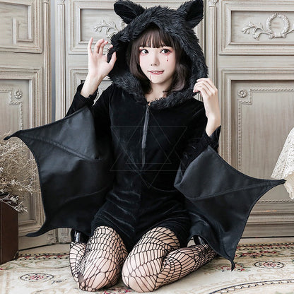 Halloween Black Evil Vampire Bat Demon Costume Set woman women