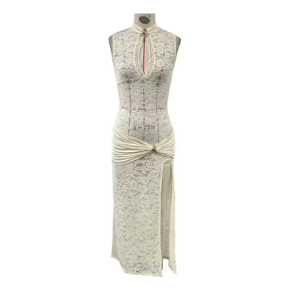 Sexy Lace Hollow Out Slit Dress valentine couple date night gift