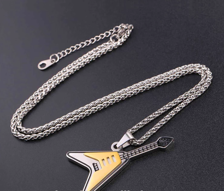 Titanium Steel Guitar Pick Necklace Pendant keychain