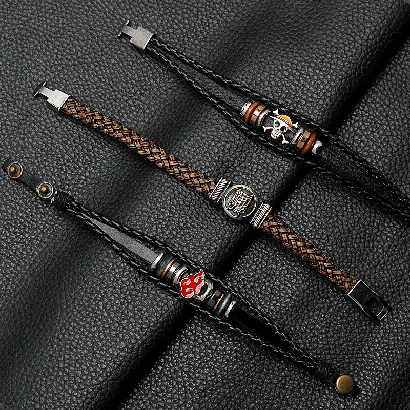 Anime Merch Accessories: Naruto, One Piece & Attack on Titan Leather Bracelet