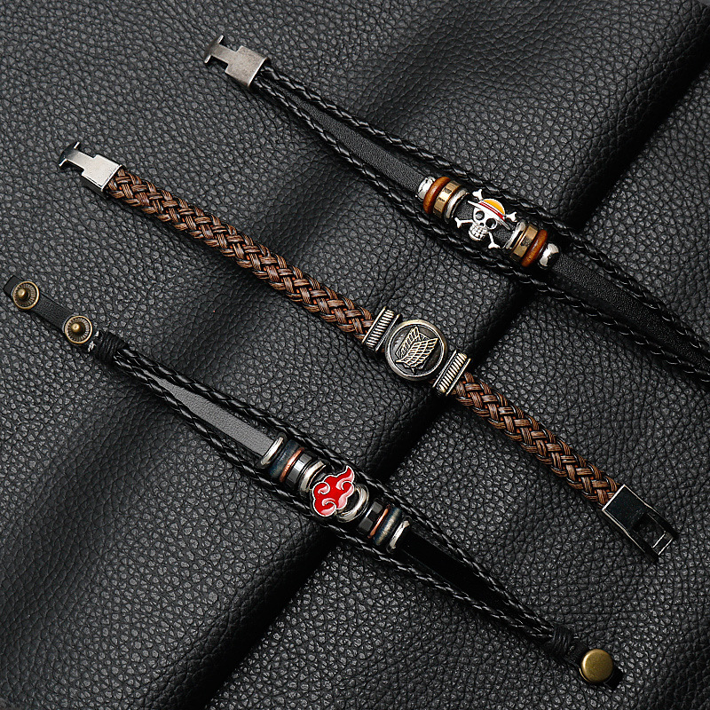 Anime Merch Accessories: Naruto, One Piece & Attack on Titan Leather Bracelet