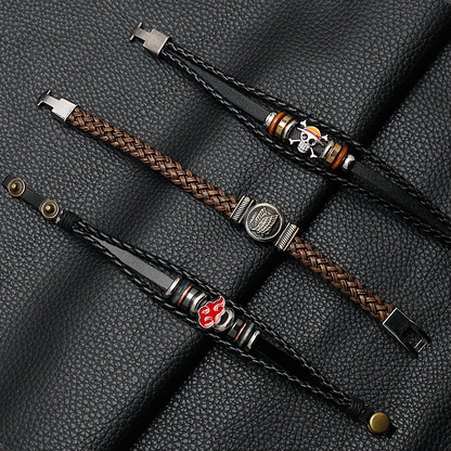 Anime Merch Accessories: Naruto, One Piece & Attack on Titan Leather Bracelet