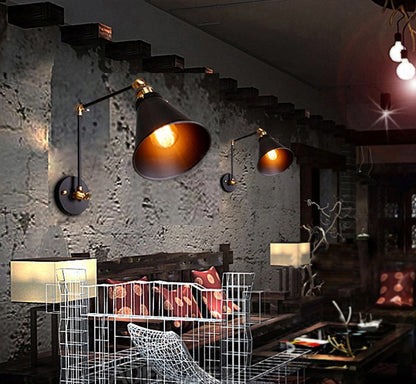 E27 Industrial Retro Adjustable Wall Lamp with Black Shade
