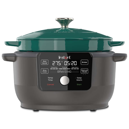 Instant Electric Round Dutch Oven 6-Quart 1500W From the Makers of Instant Pot 5-in-1: Braise Slow Cook Sear/Sauté Cooking Pan Food Warmer Enameled Cast Iron Included Recipe Book Green