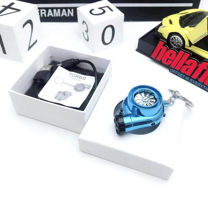 Car Turbo Charger Key Chain USB Charging Accessories USB LED LIGHT