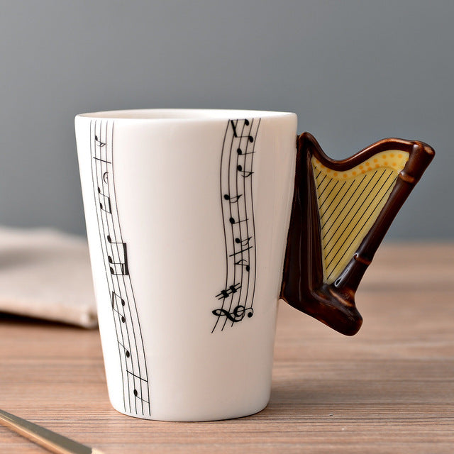 Ceramic Guitar Mug with Musical Note Design