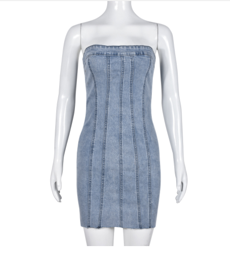 Sexy Backless Strapless Denim Dress woman women date couple party night clubbing