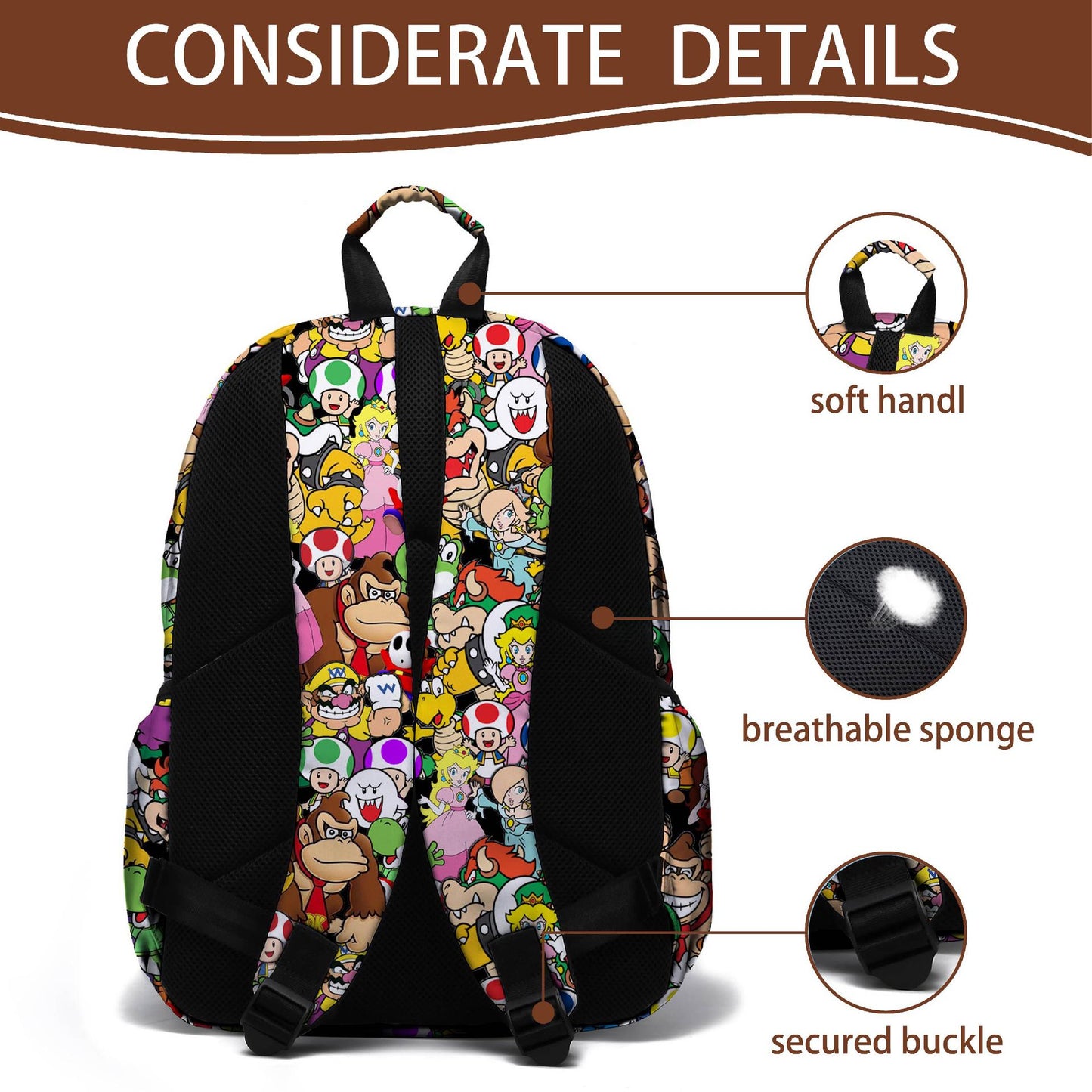 Mario Waterproof Backpack for Students (Two Shoulder Straps)