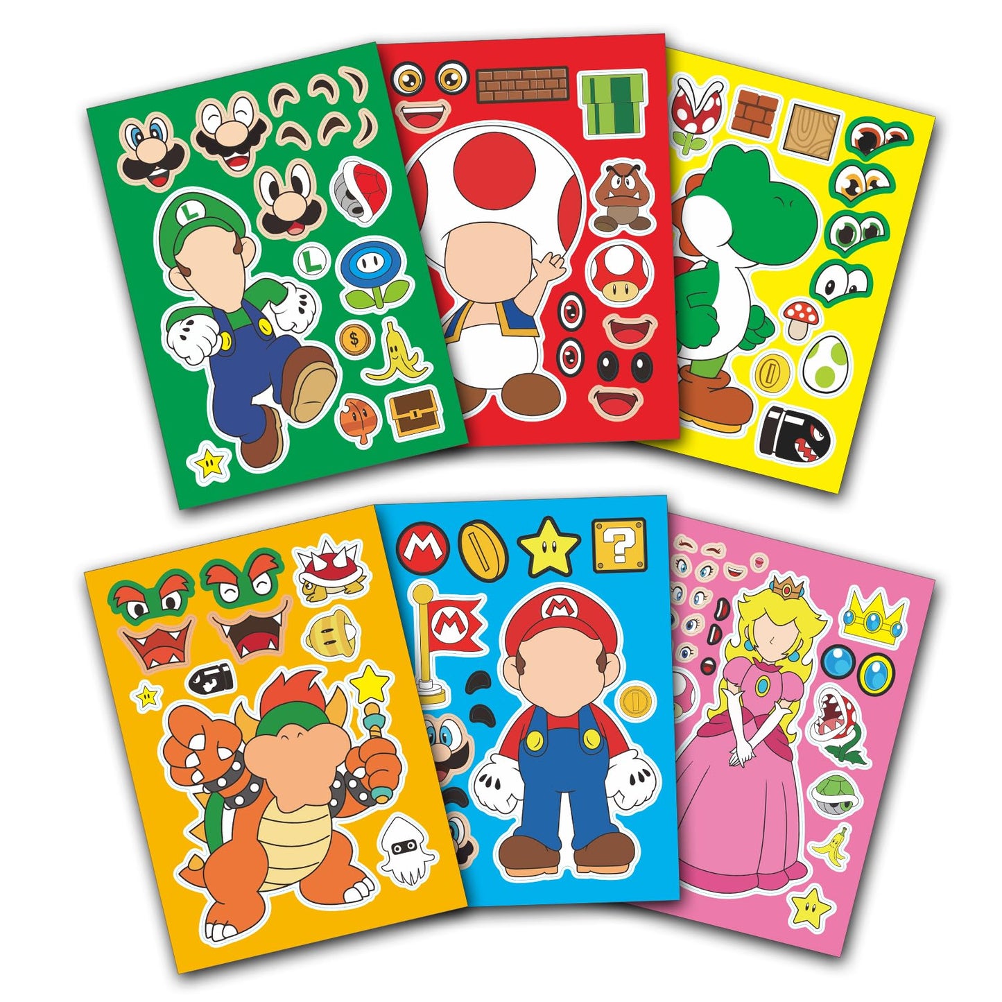 24 Sheets Mario Make-a-Face Stickers - Fun Craft Project with 6 Designs Characters - Perfect Gifts for Birthday Party Favors and Supplies