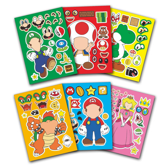24 Sheets Mario Make-a-Face Stickers - Fun Craft Project with 6 Designs Characters - Perfect Gifts for Birthday Party Favors and Supplies