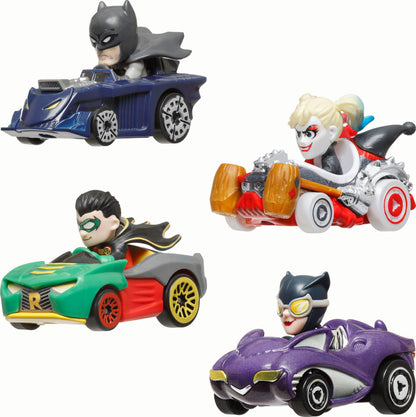 Hot Wheels Racer Verse Set of 4 Die-Cast 1:64 Scale Toy Cars with Batman Robin The Joker & Catwoman Optimized for Driving on Hot Wheels Tracks