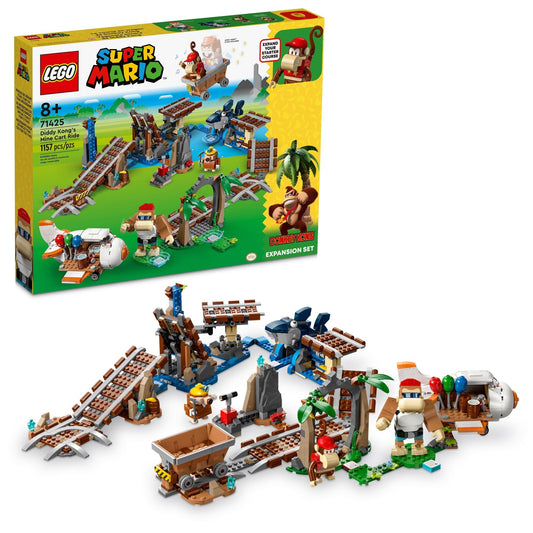LEGO Super Mario Diddy Kongs Mine Cart Ride Expansion Set 71425 Collectible Building Toy with Brick Built Funky Kong Figure Super Mario Gift Set for Kids Ages 8-10 to Combine with a Starter Course