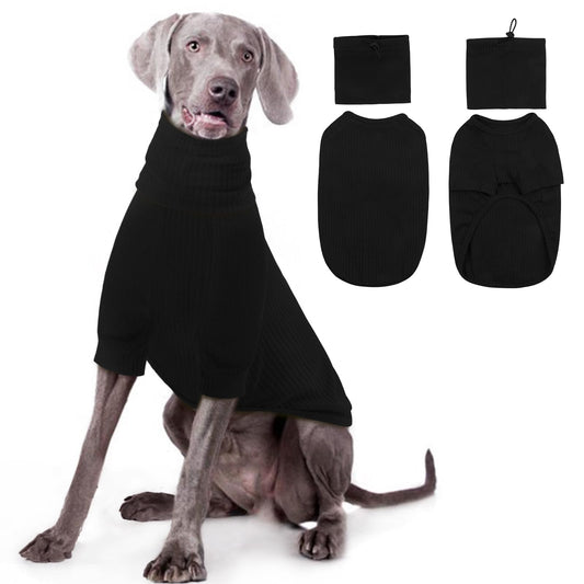 ROZKITCH Dog Shirt with Hoodie Dog Ears Cover 2 in 1 Soft Lightweight Dog Striped T Shirt Pullover Dog Tank with Detachable Ear Wrap Dog Hoodie Tshirt Dog Boy Girl Stretchy Sweater Black 2XL