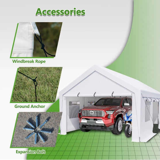 13x20 Heavy Duty Steel Carport Storage Canopy Garage Tent with Removable Side Walls