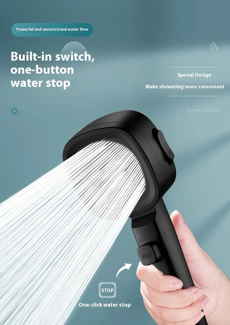 Three-Speed Filtered Supercharged Square Handheld Shower Head