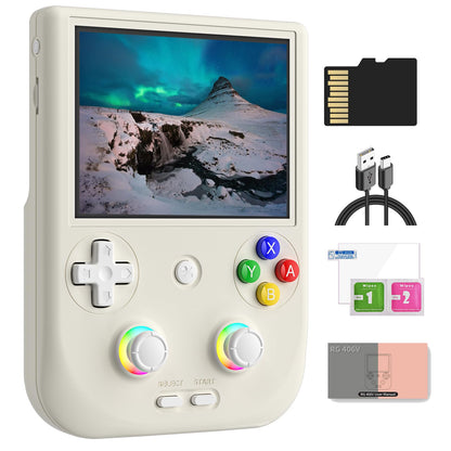 RG406V Android 13 Handheld Game Console 4" HD IPS 8GB RAM 128GB Storage RGB Lighting Game Player 5500mAh Battery Multi-Format Game Support(Beige White)
