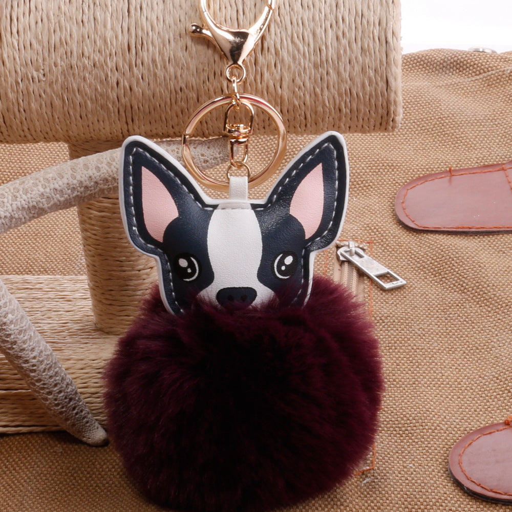 PU Dog Pom Pom Keychain for Bags and Car Decor