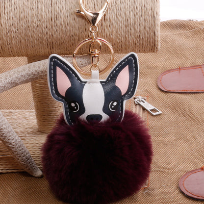 PU Dog Pom Pom Keychain for Bags and Car Decor