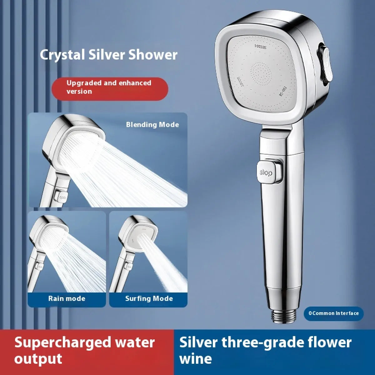Three-Speed Filtered Supercharged Square Handheld Shower Head