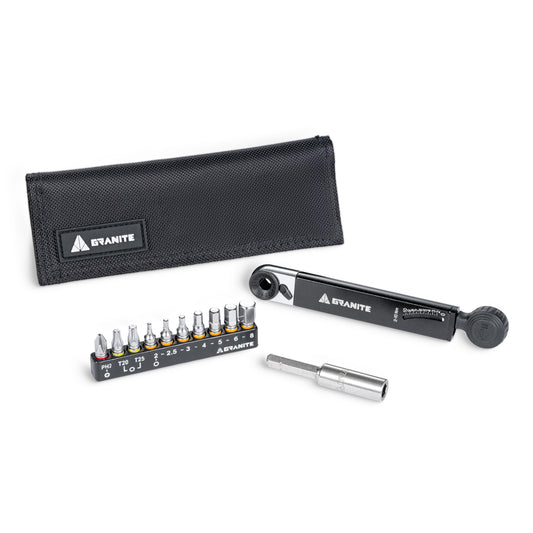 Granite Rocknroll TQ Torque Ratchet Bike Tool Kit Bike Multitool Kit with 10 Tool Bits and Extension Rod Portable Torque Ratchet Tool Kit for Mountain Bike Road Bike and Gravel Bike (Black)