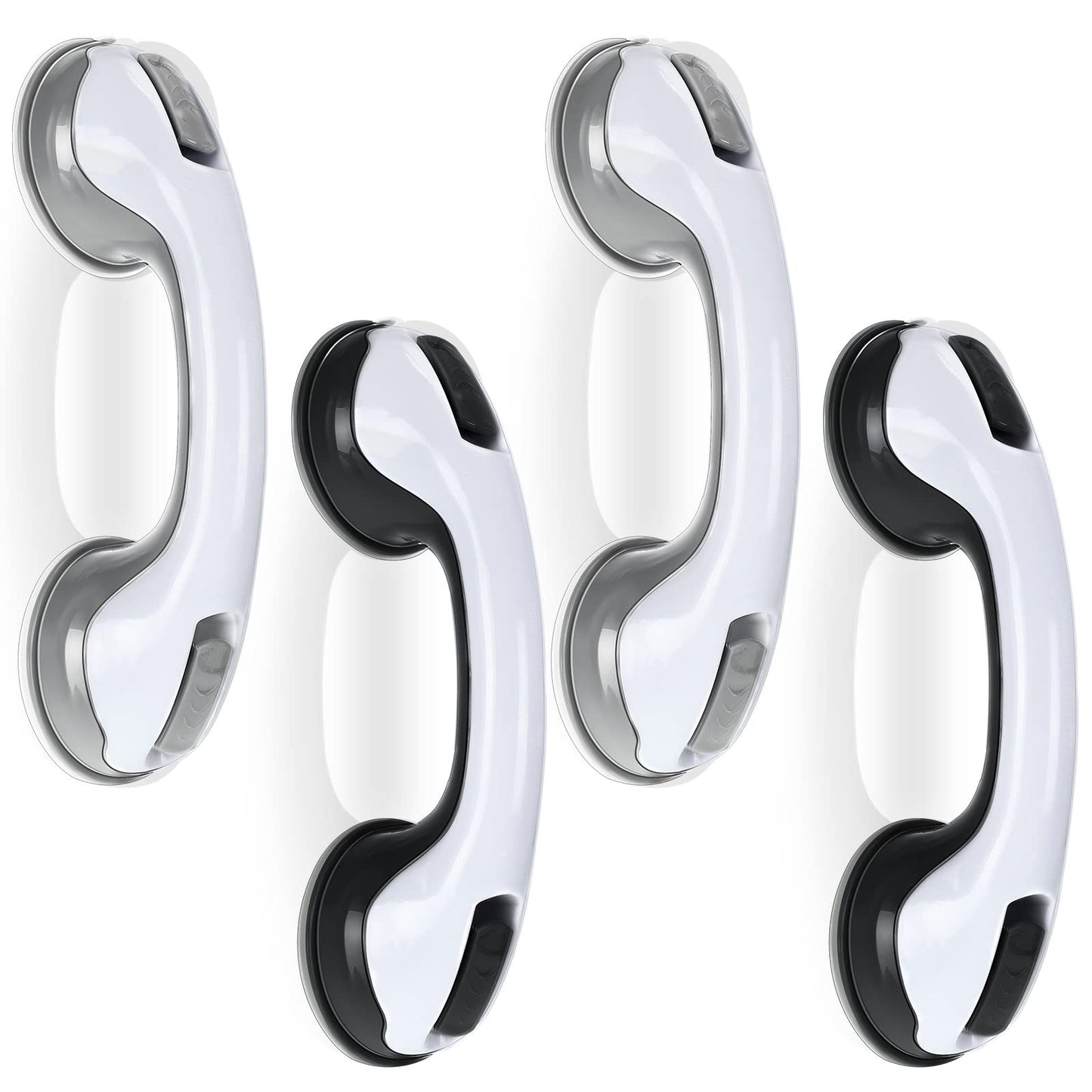 Qunclay 4 Pack 12 Inch Grab Bars for Bathtubs Shower Handle Shower Grab Bars for Seniors Suction Grab Bars for Shower Non Slip Shower Safety Bars for Elderly Disabled Handicap (Black Gray)