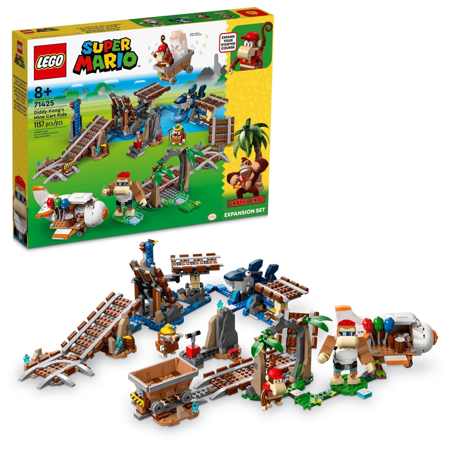 LEGO Super Mario Diddy Kongs Mine Cart Ride Expansion Set 71425 Collectible Building Toy with Brick Built Funky Kong Figure Super Mario Gift Set for Kids Ages 8-10 to Combine with a Starter Course