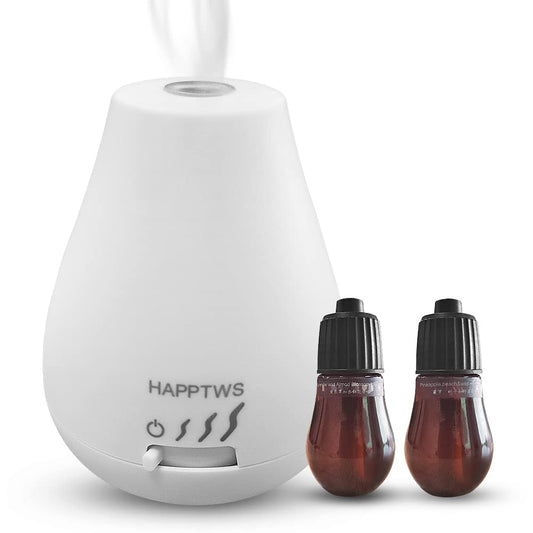 HAPPTWS Essential Oil Diffuser - Waterless Diffuser 3 Timer Settings Battery Powered for Bedroom Yoga Room Toilet Pet Room White