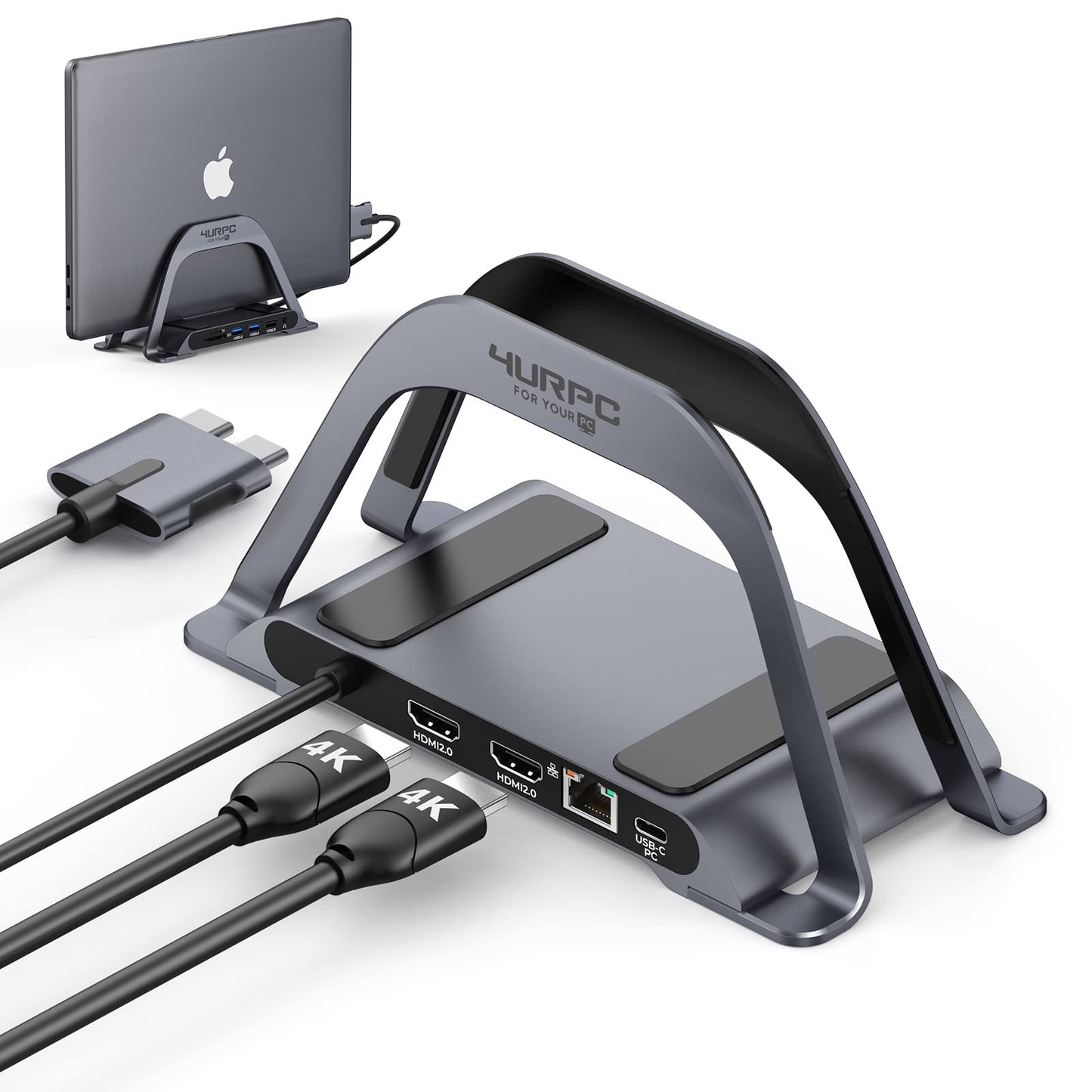 4URPC USB C Docking Station Dual Monitor 4K for MacBook Pro/Air Laptop Docking Station Stand Dual HDMI for Mac Laptop Dock with 2 HDMI Ports PD3.0 Ethernet 3USB SD/TF Audio