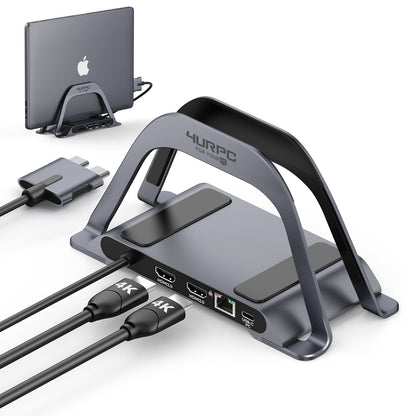 4URPC USB C Docking Station Dual Monitor 4K for MacBook Pro/Air Laptop Docking Station Stand Dual HDMI for Mac Laptop Dock with 2 HDMI Ports PD3.0 Ethernet 3USB SD/TF Audio