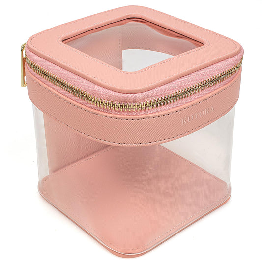 KOTORA Small Clear Makeup Bag for Purse Portable Travel Makeup Bag Organizer Waterproof Mini Toiletry Bag Cute Makeup Bags Cosmetic Bag Makeup Pouch Car Organizer Storage for Girls (Pink Tall)