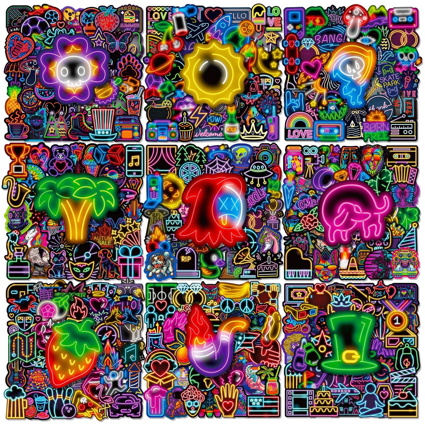 300PCS Neon Stickers Kids Teenagers Cool Stickers Vinyl Sticker Decal Decor Waterproof
