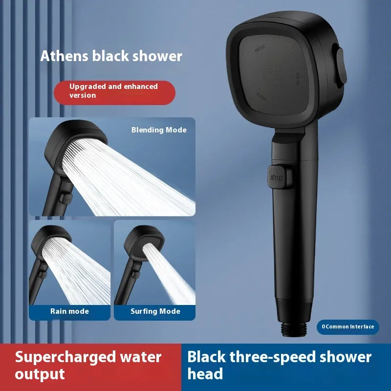 Three-Speed Filtered Supercharged Square Handheld Shower Head