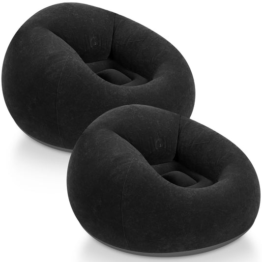 Realspring Inflatable Bean Bag Chairs Blow up Chairs Camping Chairs Inflatable Lazy Sofa Folding Portable Inflatable Chair for Living Room Bedroom Reading Room(Black2 Pcs)