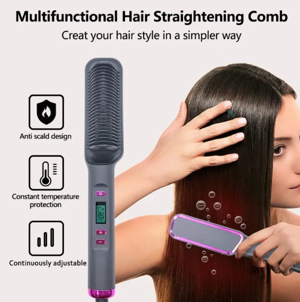 Electric Hot Comb with LED temperature display 360° swivel cord ergonomic anti-winding body,