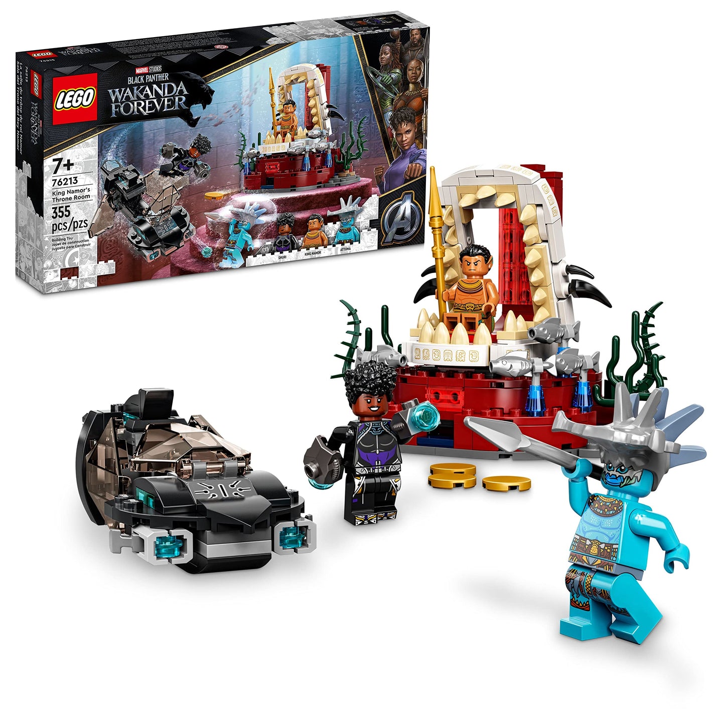 LEGO Marvel Black Panther Wakanda Forever King Namor’s Throne Room Building Kit 76213 Submarine Toy Building Set with 3 Marvel Mini Figures Great Gift for Kids Boys and Girls Age 7+ Years Old