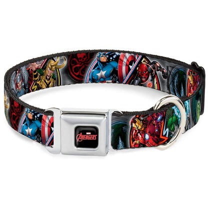 Buckle-Down Seatbelt Buckle Dog Collar - Marvel Avengers Superhero/Villain Poses - 1.5" Wide - Fits 16-23" Neck - Medium